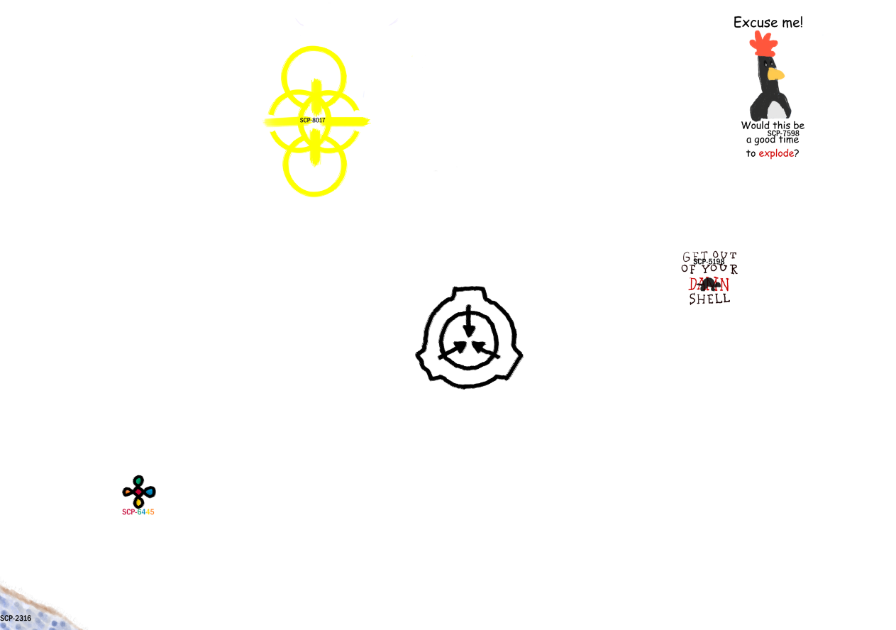 A Mostly Blank Image With A Few Doodles Including Feathers McGraw The SCP Logo And A Yellow Sigil