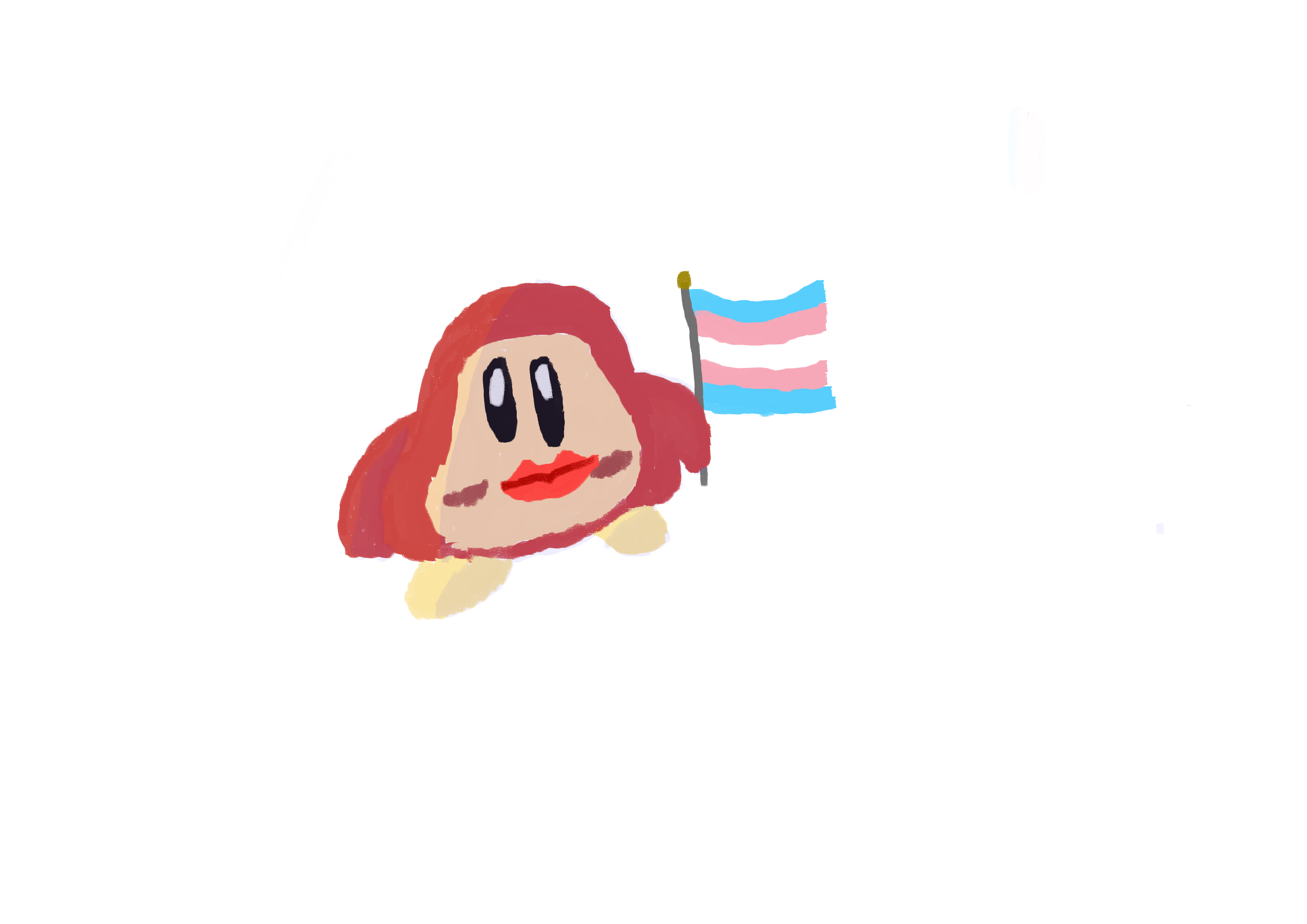 A Waddledee From Kirby With Big Lips Holding A Trans Flag