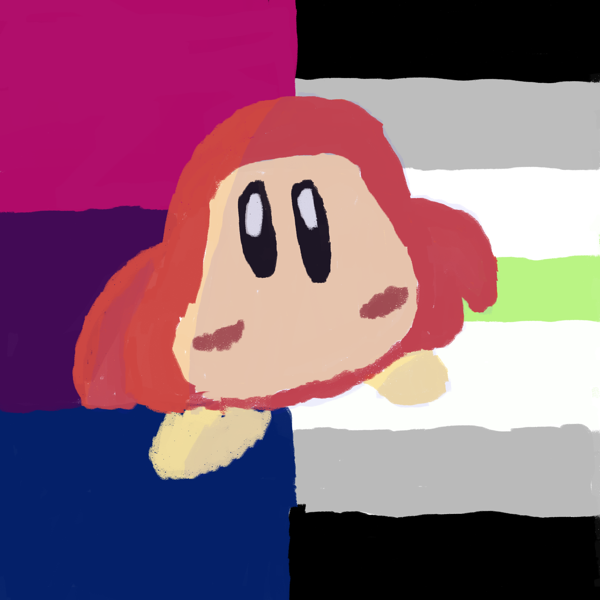 A Waddledee From Kirby In Front Of A Bisexual And An Agender Flag