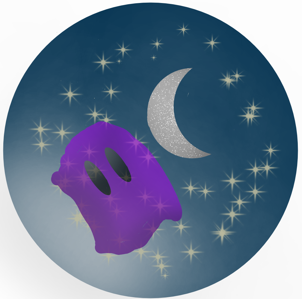 A Purple Ghost Laying In Some Stars Beside The Moon